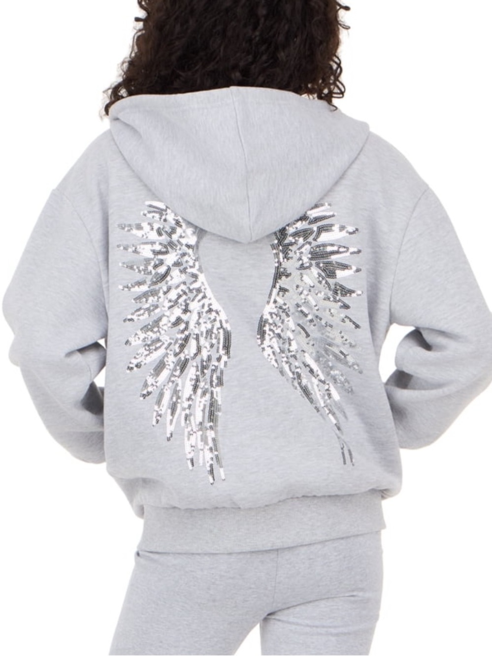 Forever 21 Sequin Angel Wings Grey Hooded Jacket Y2K